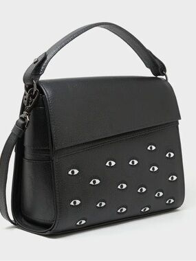 Min & Mon Anastasio Black Eye-Embellished Leather Crossbody Bag